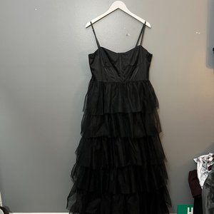 Black Tulle Tiered Maxi Dress, Lulus, Size XL, Black